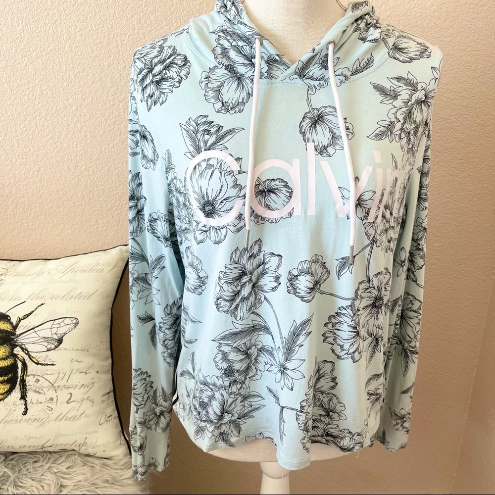 Calvin Klein performance blue floral hoodie medium